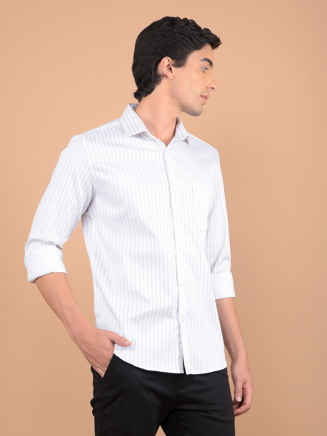 White Vertical Stripes Shirt-Men Shirts-Crimsoune Club