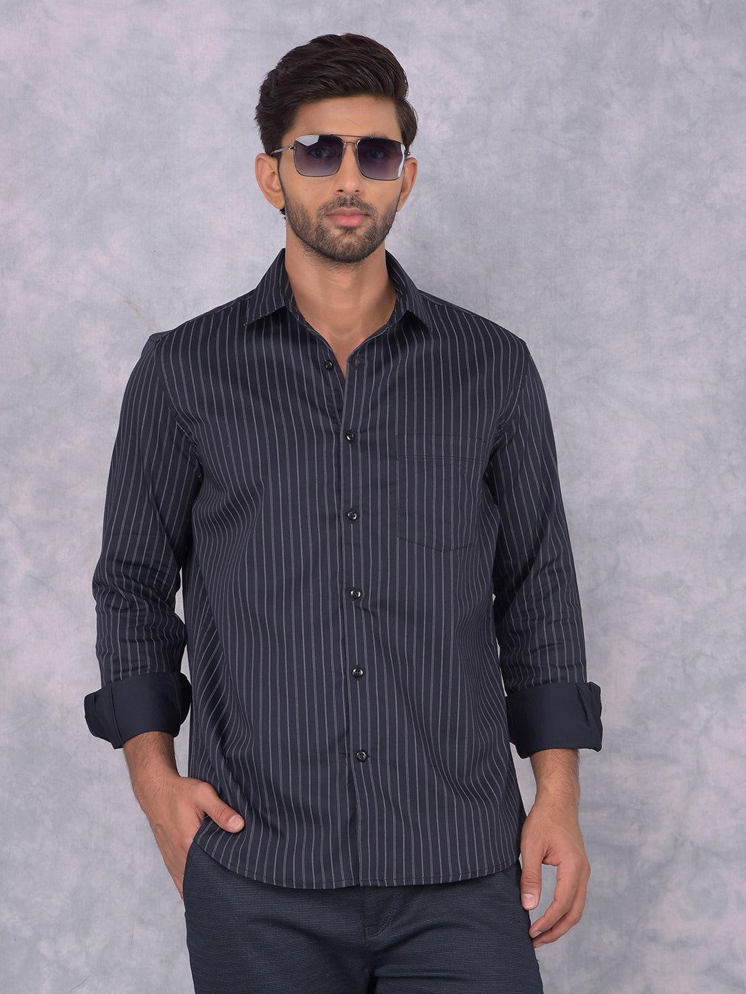 Black Vertical Stripes Shirt-Men Shirts-Crimsoune Club