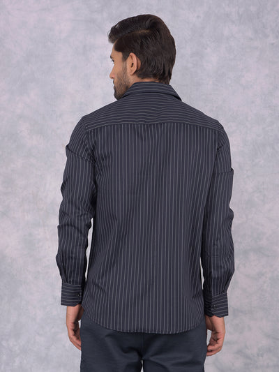 Black Vertical Stripes Shirt-Men Shirts-Crimsoune Club