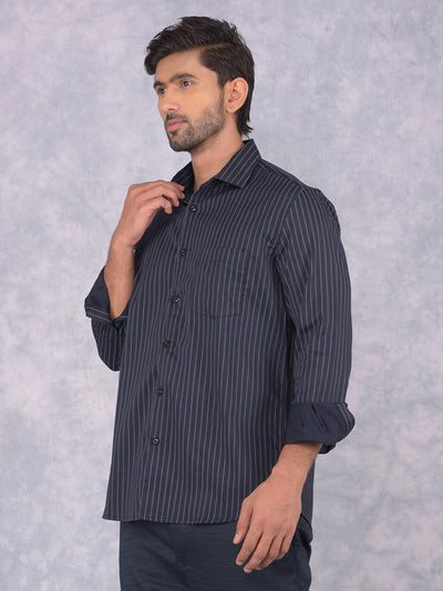 Black Vertical Stripes Shirt-Men Shirts-Crimsoune Club