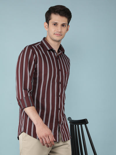 Wine Vertical Stripes 100% Cotton Shirt-Men Shirts-Crimsoune Club