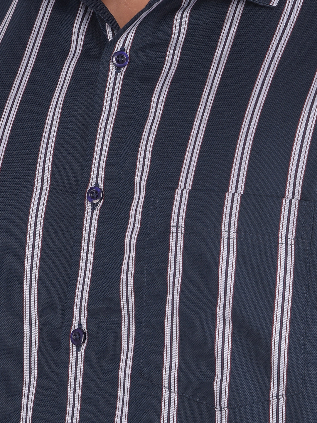 Navy Blue Vertical Striped 100% Cotton Shirt-Men Shirts-Crimsoune Club