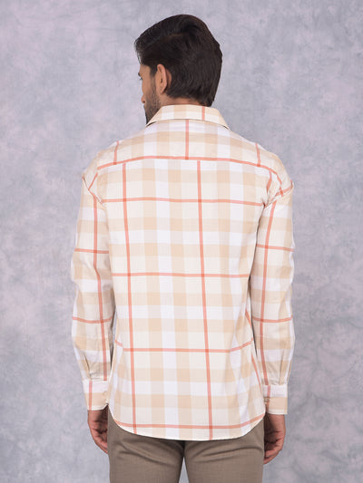 Beige Checked 100% Cotton Shirt-Men Shirts-Crimsoune Club