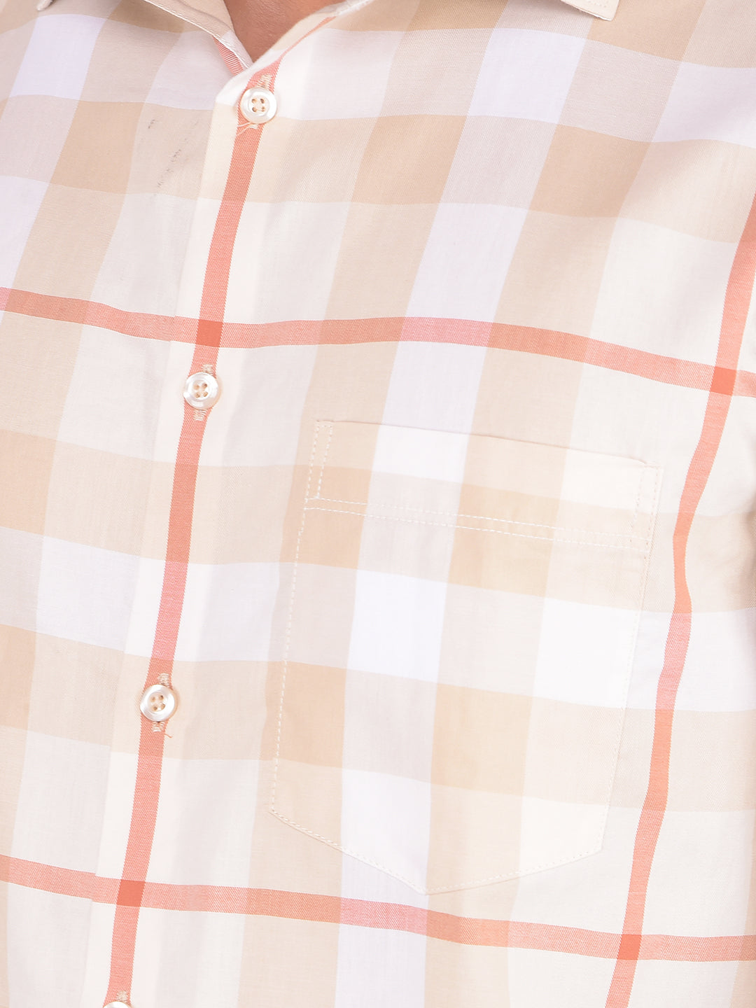 Beige Checked 100% Cotton Shirt-Men Shirts-Crimsoune Club