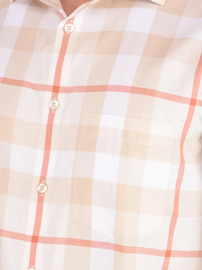 Beige Checked 100% Cotton Shirt-Men Shirts-Crimsoune Club