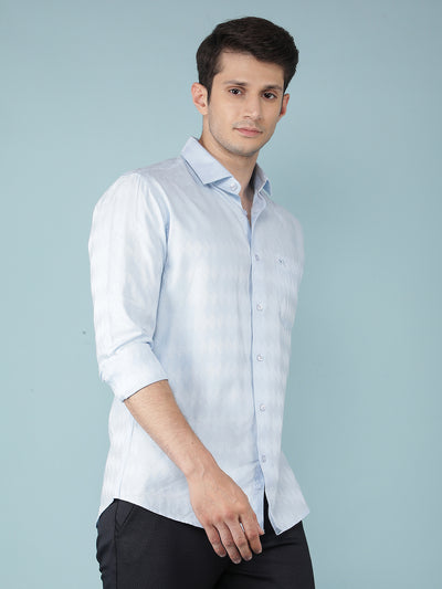 Blue Jacquard Shirt-Men Shirts-Crimsoune Club