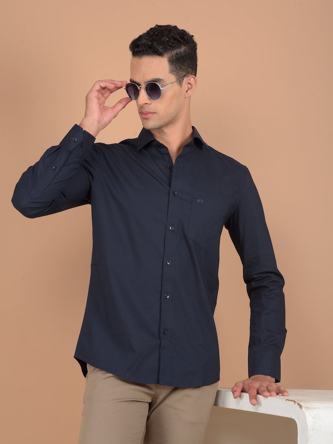 Navy Blue Vertical Stripes Shirt-Men Shirts-Crimsoune Club