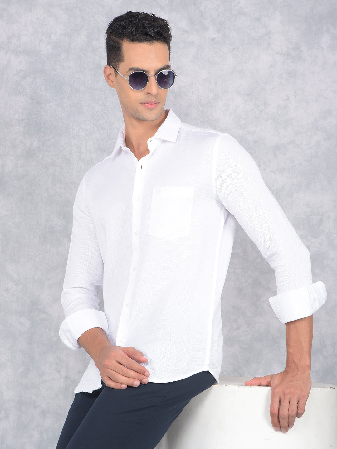 White Printed 100% Cotton Knitted Shirt-Men Shirts-Crimsoune Club