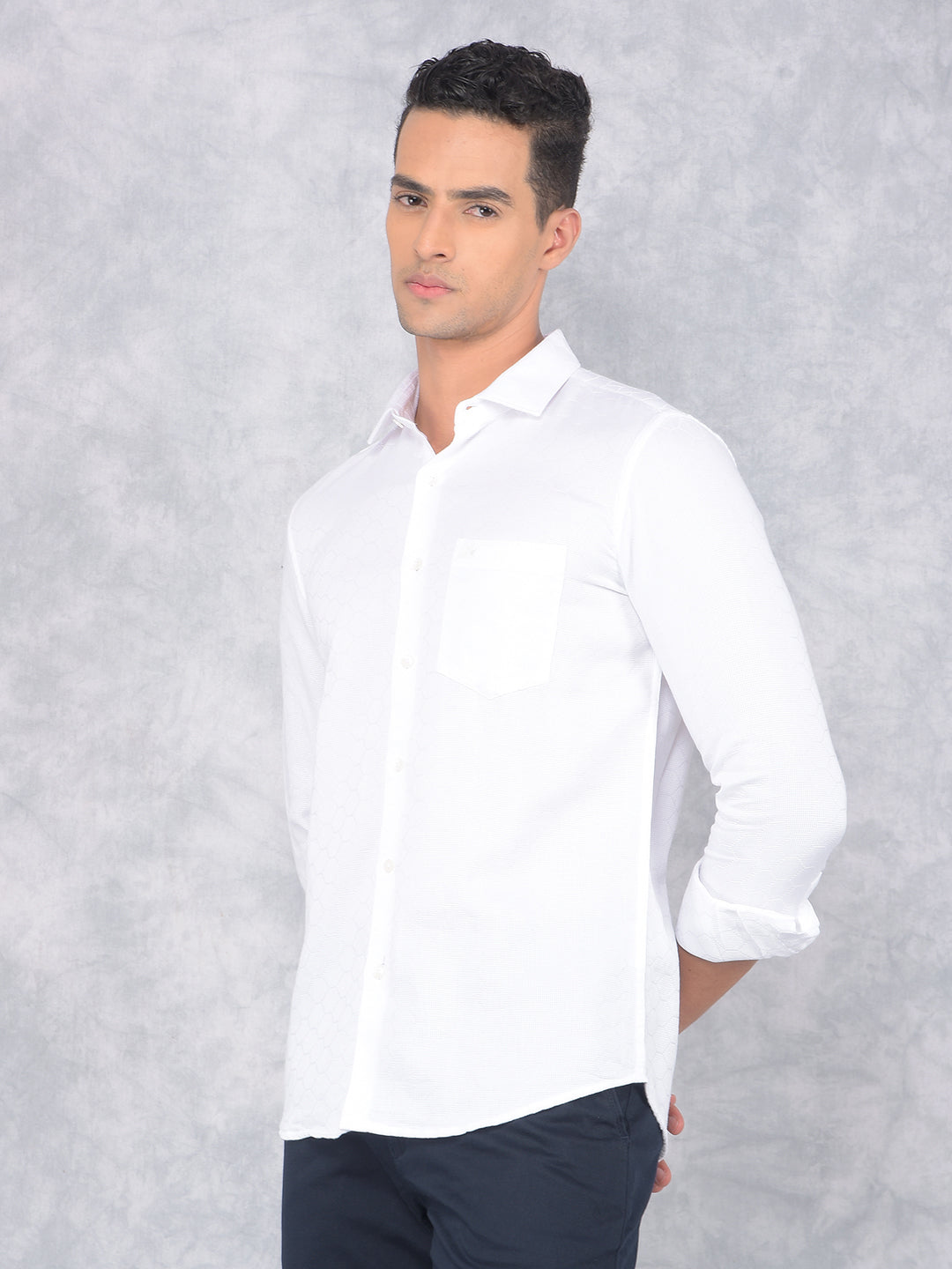 White Printed 100% Cotton Knitted Shirt-Men Shirts-Crimsoune Club