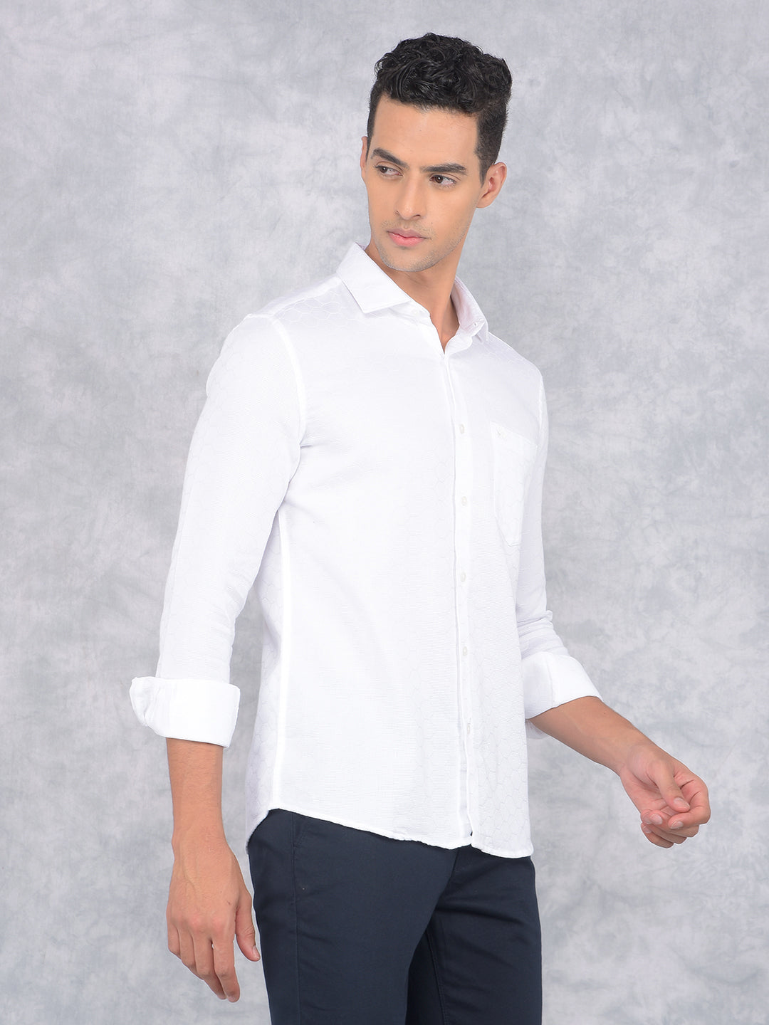 White Printed 100% Cotton Knitted Shirt-Men Shirts-Crimsoune Club