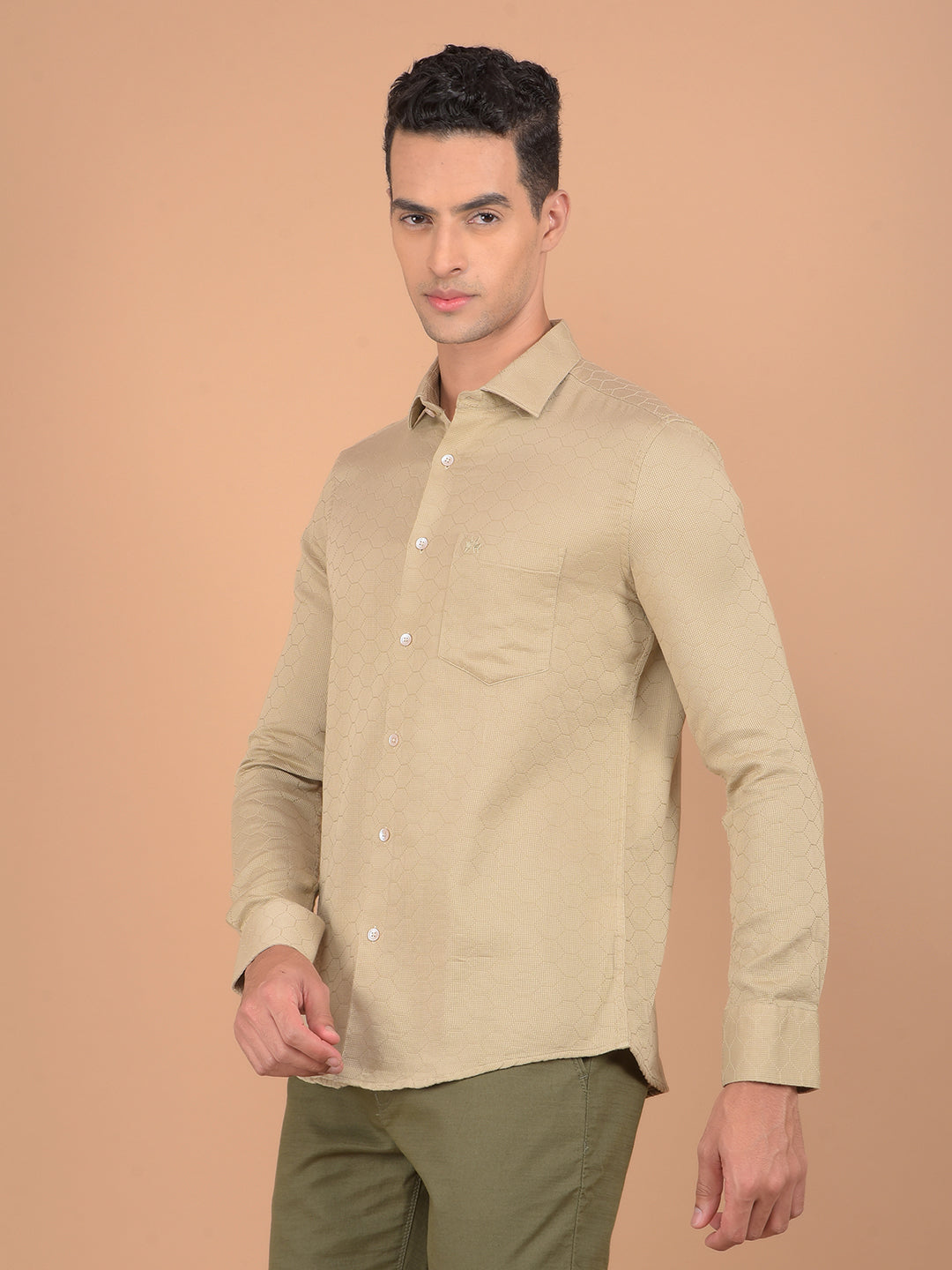 Beige Printed 100% Cotton Knitted Shirt-Men Shirts-Crimsoune Club