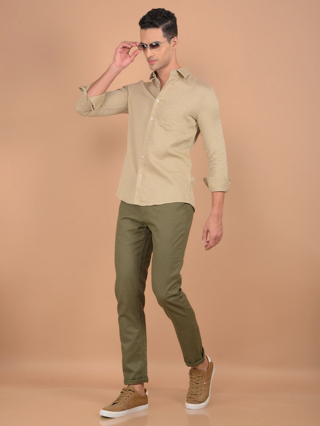 Beige Printed 100% Cotton Knitted Shirt-Men Shirts-Crimsoune Club