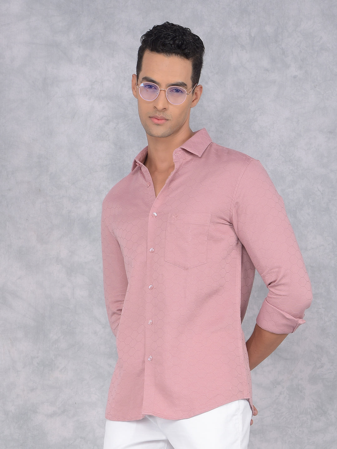 Pink Printed 100% Cotton Knitted Shirt-Men Shirts-Crimsoune Club