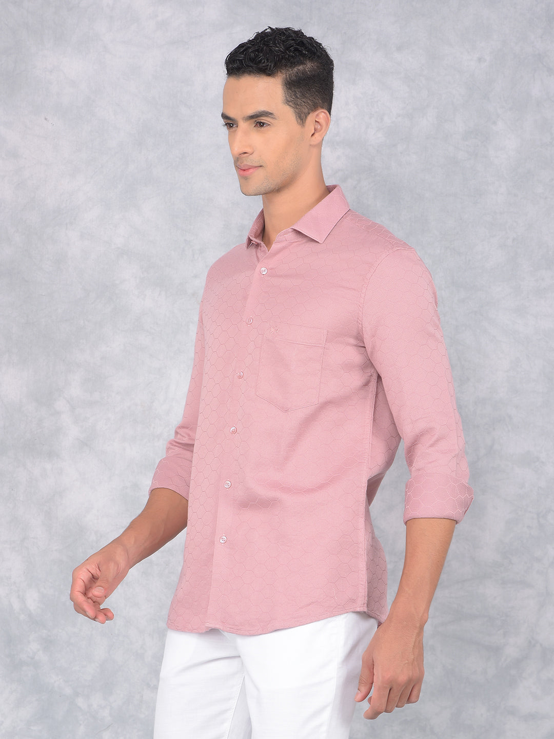 Pink Printed 100% Cotton Knitted Shirt-Men Shirts-Crimsoune Club