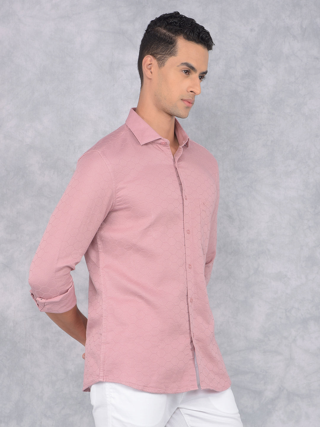 Pink Printed 100% Cotton Knitted Shirt-Men Shirts-Crimsoune Club