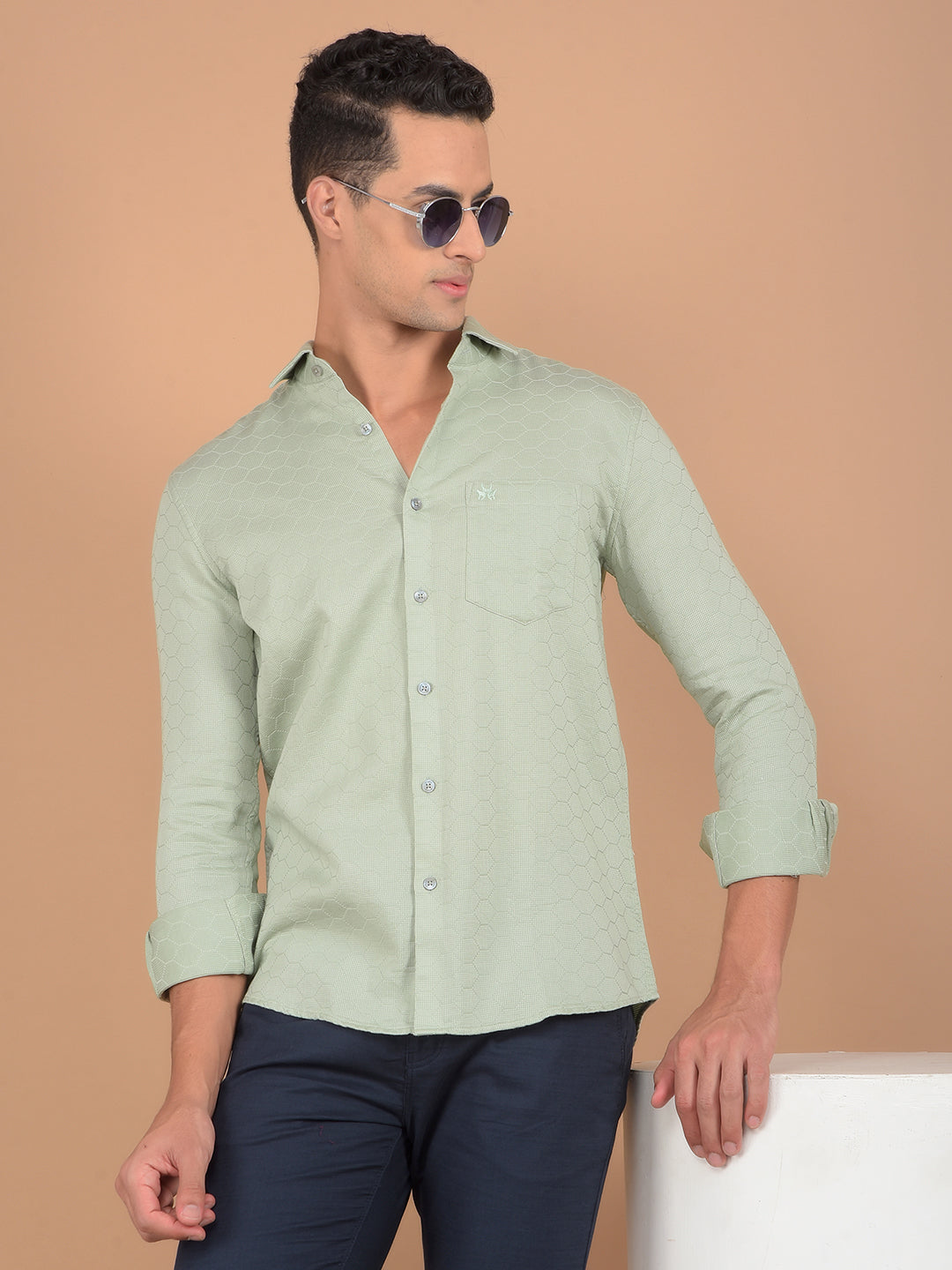 Green Printed 100% Cotton Shirt-Men Shirts-Crimsoune Club