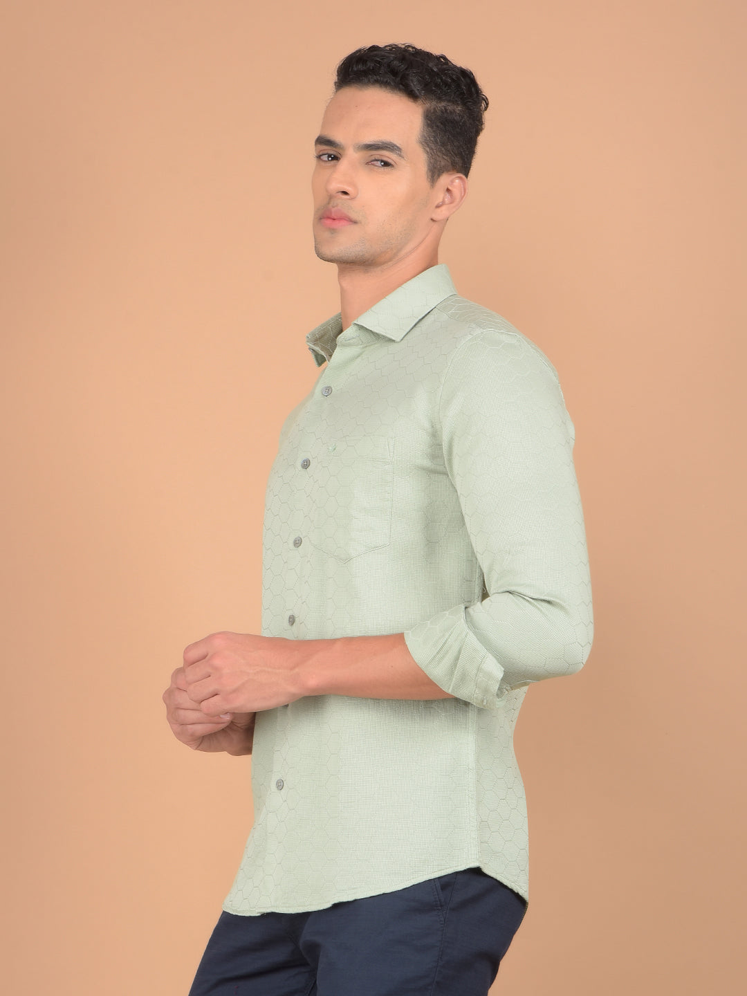 Green Printed 100% Cotton Shirt-Men Shirts-Crimsoune Club