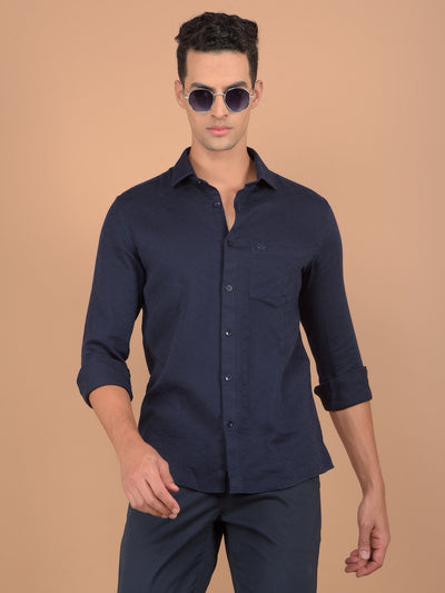 Navy Blue Printed 100% Cotton Shirt-Men Shirts-Crimsoune Club