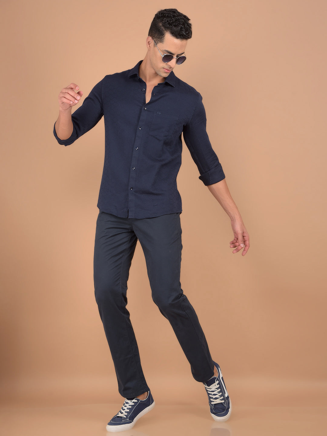 Navy Blue Printed 100% Cotton Shirt-Men Shirts-Crimsoune Club