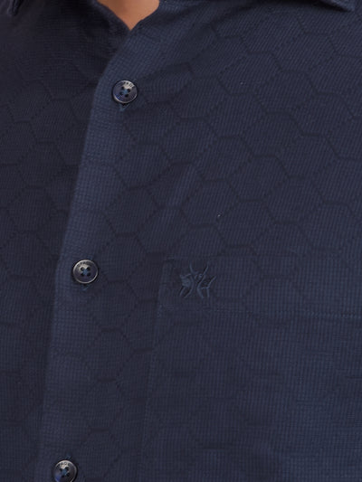 Navy Blue Printed 100% Cotton Shirt-Men Shirts-Crimsoune Club