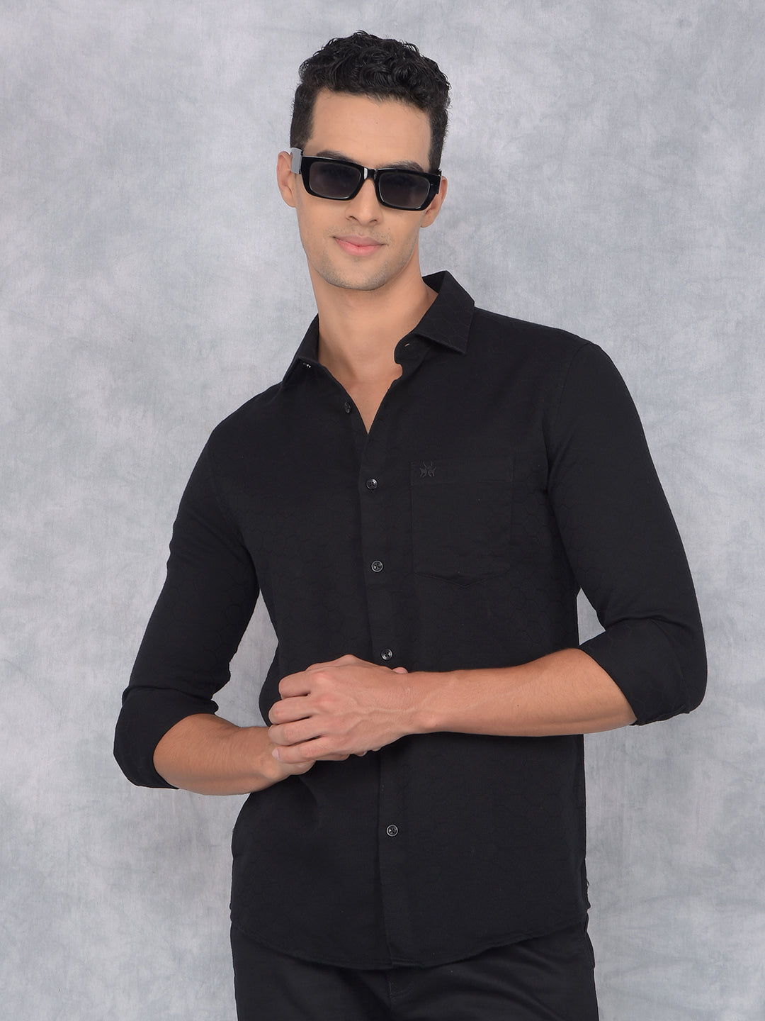 Black Printed 100% Cotton Knitted Shirt-Men Shirts-Crimsoune Club