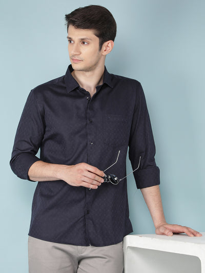 Navy Blue Printed Shirt-Men Shirts-Crimsoune Club