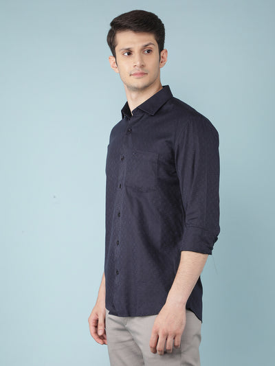 Navy Blue Printed Shirt-Men Shirts-Crimsoune Club