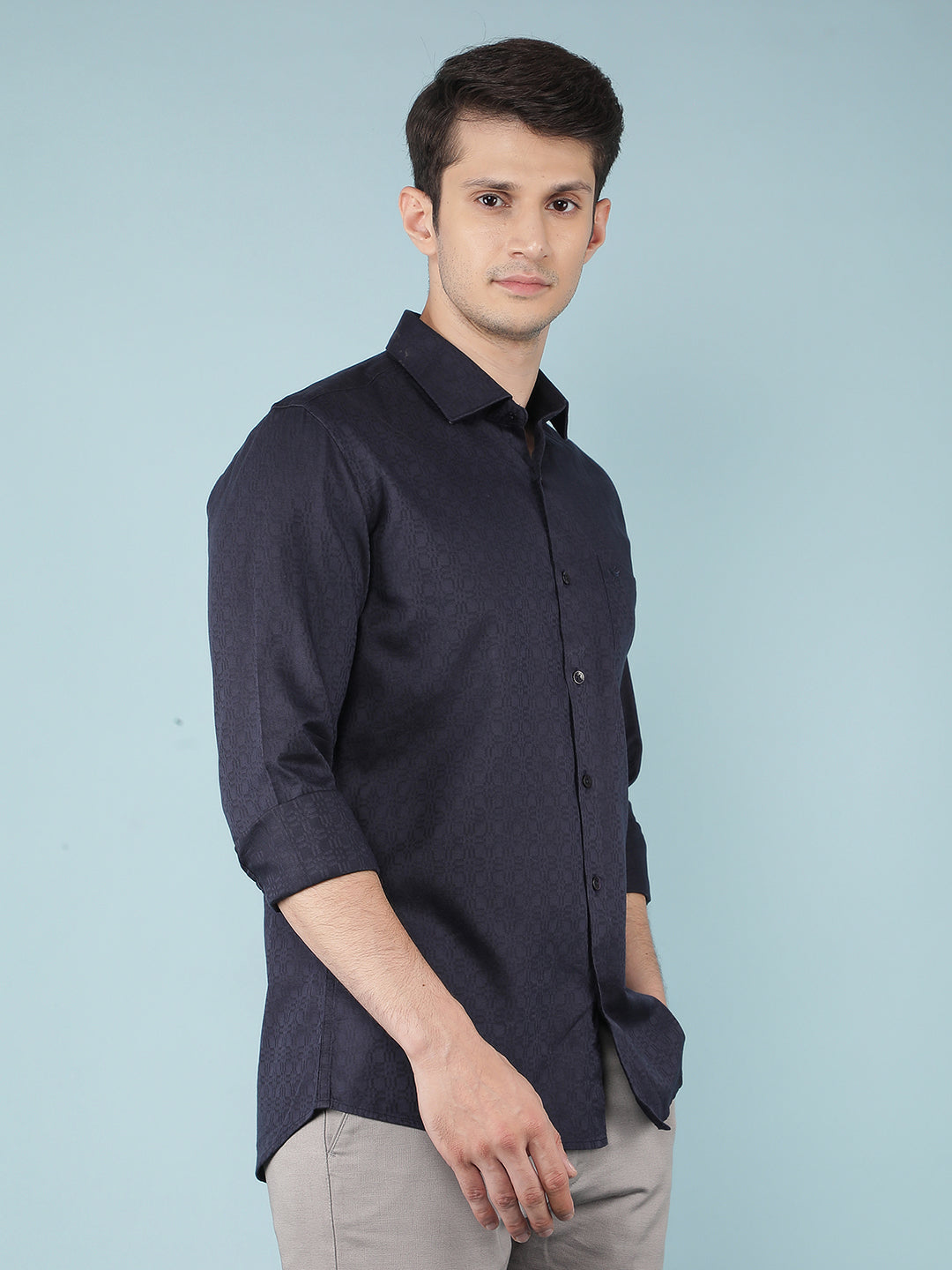 Navy Blue Printed Shirt-Men Shirts-Crimsoune Club