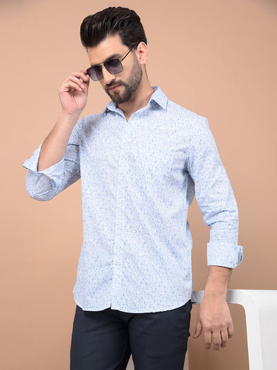 Blue Floral Print 100% Cotton Shirt