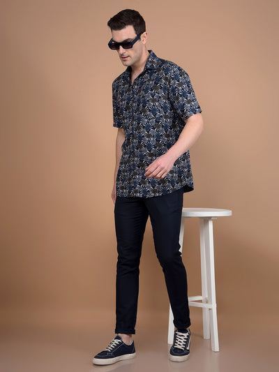 Navy Blue Floral Print Shirt