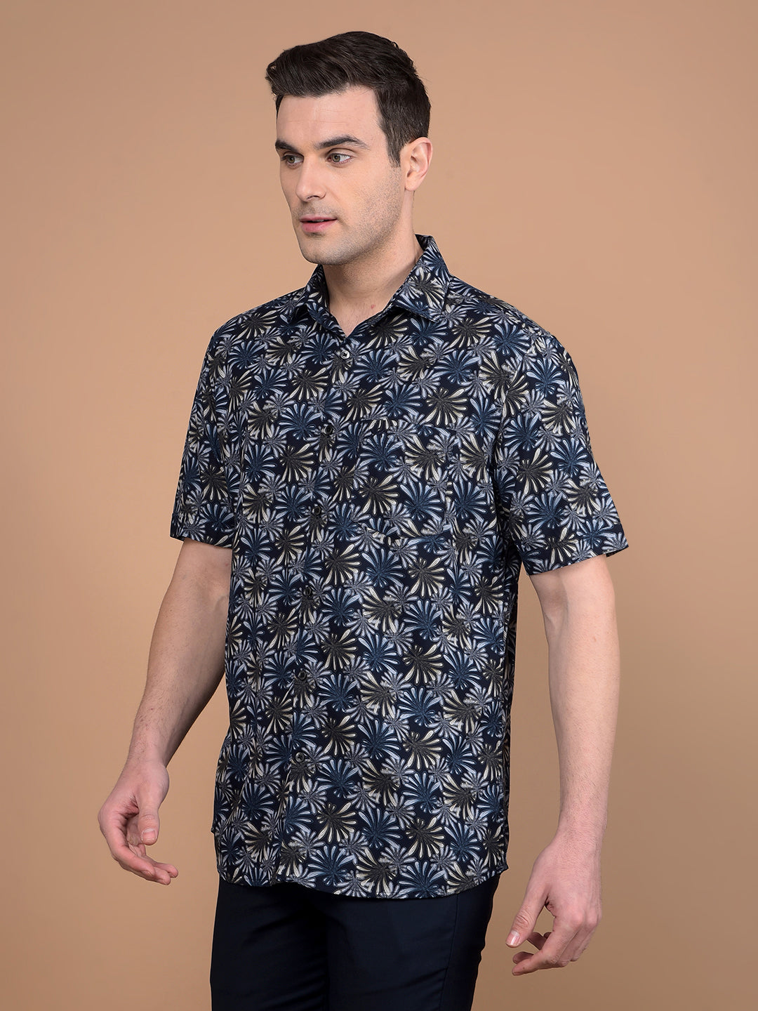 Navy Blue Floral Print Shirt