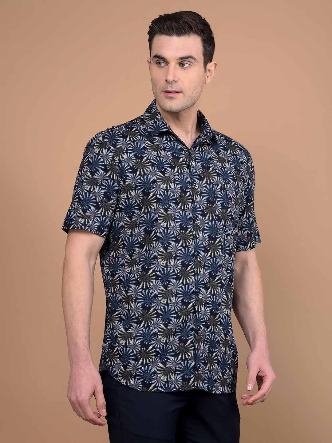 Navy Blue Floral Print Shirt