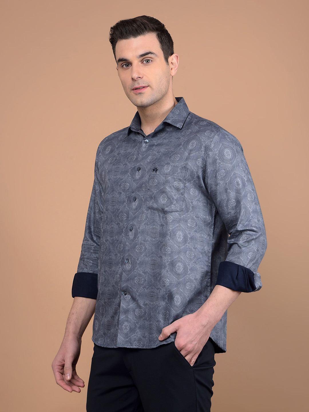 Navy Blue Printed Shirt