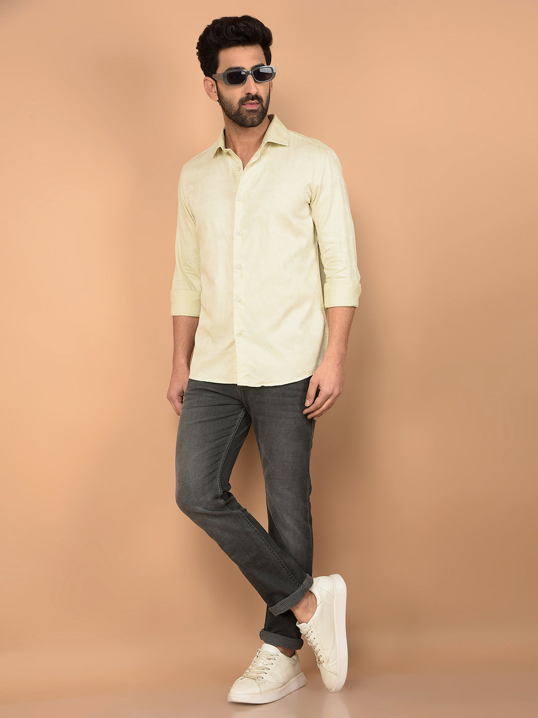 Cream Embroidered 100% Cotton Shirt-Men Shirts-Crimsoune Club