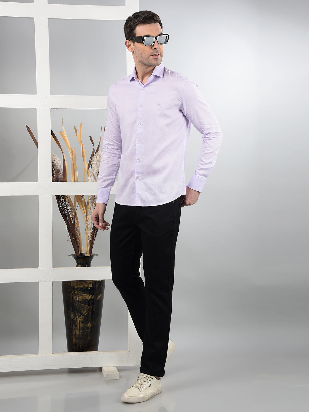 Purple Embroidered 100% Cotton Shirt-Men Shirts-Crimsoune Club