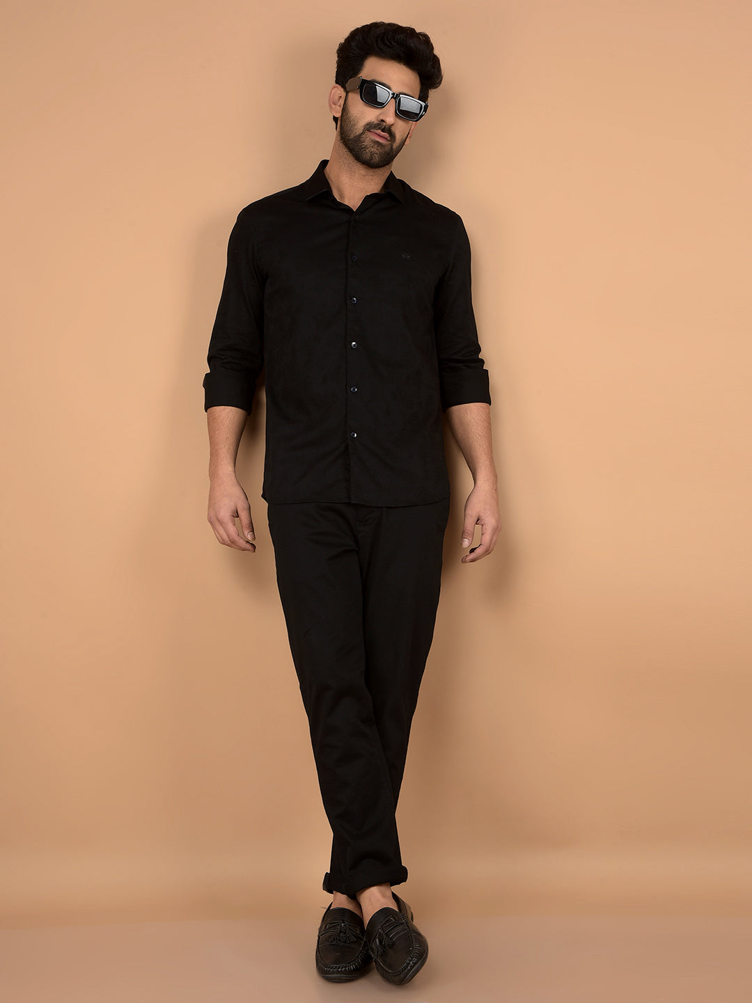 Black Embroidered 100% Cotton Shirt-Men Shirts-Crimsoune Club