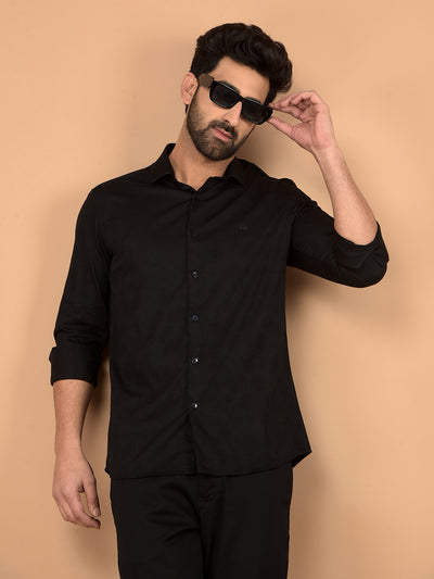 Black Embroidered 100% Cotton Shirt-Men Shirts-Crimsoune Club