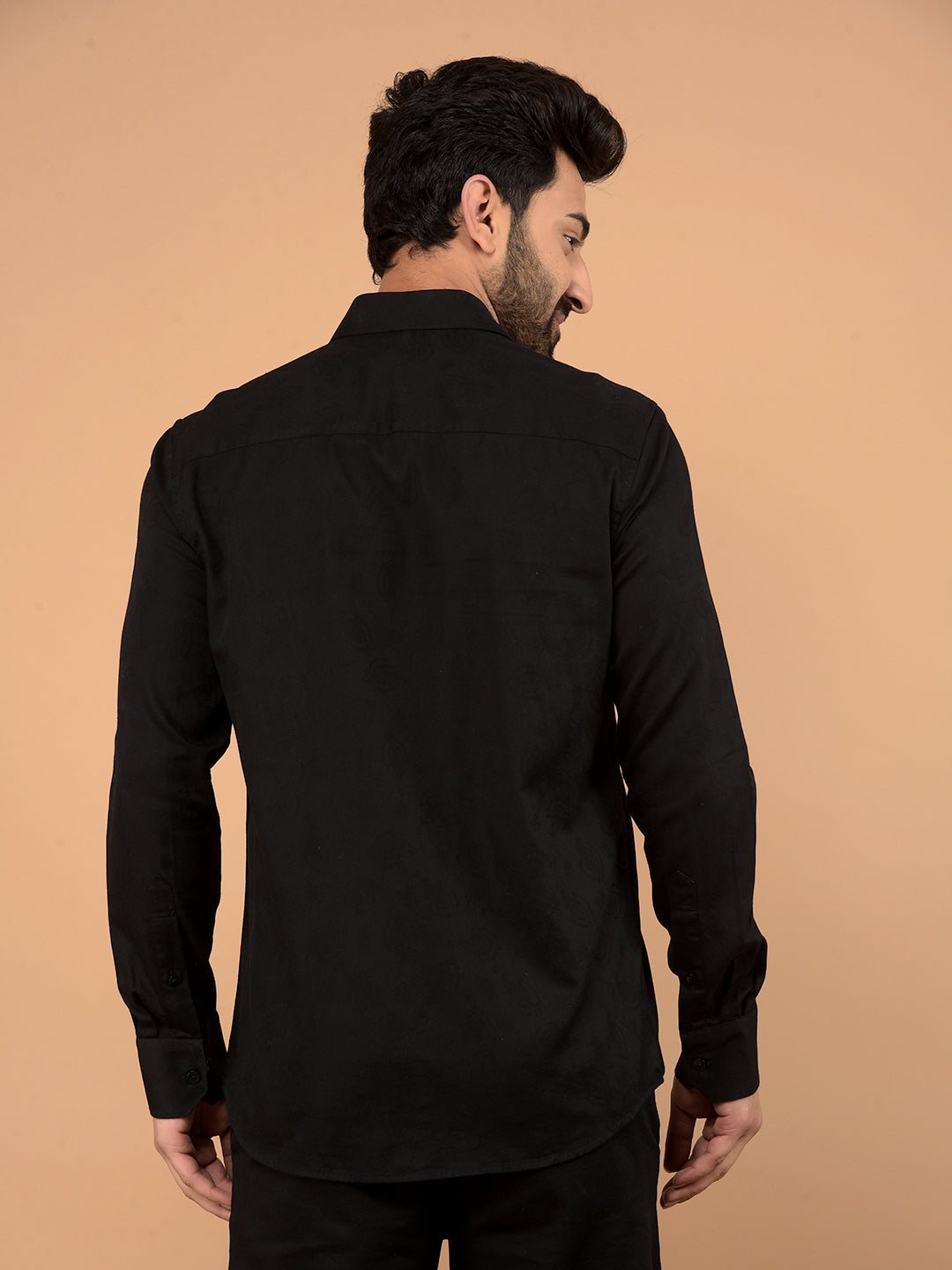 Black Embroidered 100% Cotton Shirt-Men Shirts-Crimsoune Club