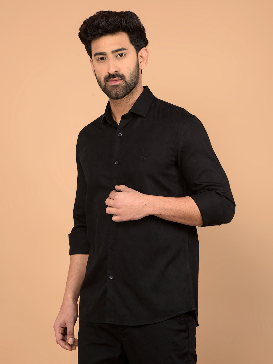 Black Embroidered 100% Cotton Shirt-Men Shirts-Crimsoune Club