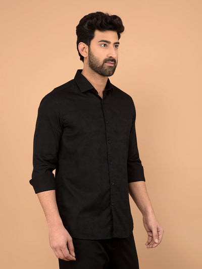 Black Embroidered 100% Cotton Shirt-Men Shirts-Crimsoune Club