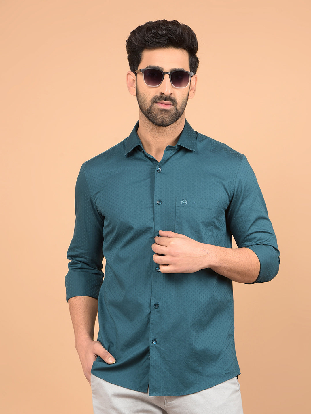 Green Printed 100% Cotton Shirt-Men Shirts-Crimsoune Club