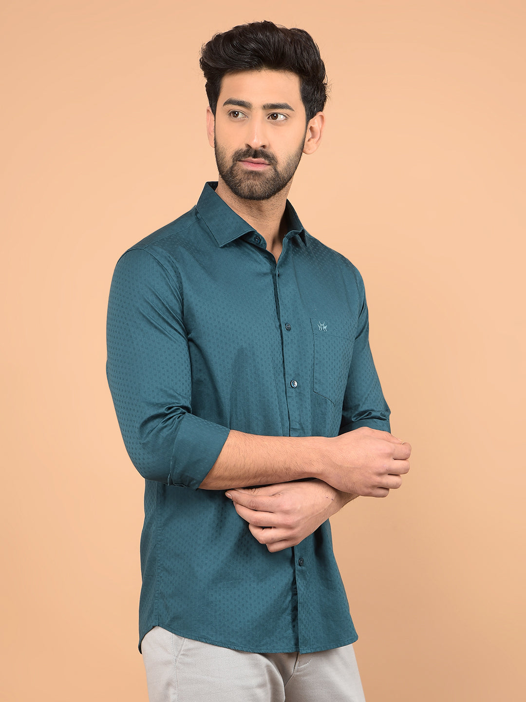 Green Printed 100% Cotton Shirt-Men Shirts-Crimsoune Club