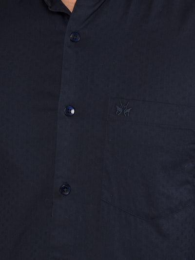 Navy Blue Printed 100% Cotton Shirt-Men Shirts-Crimsoune Club