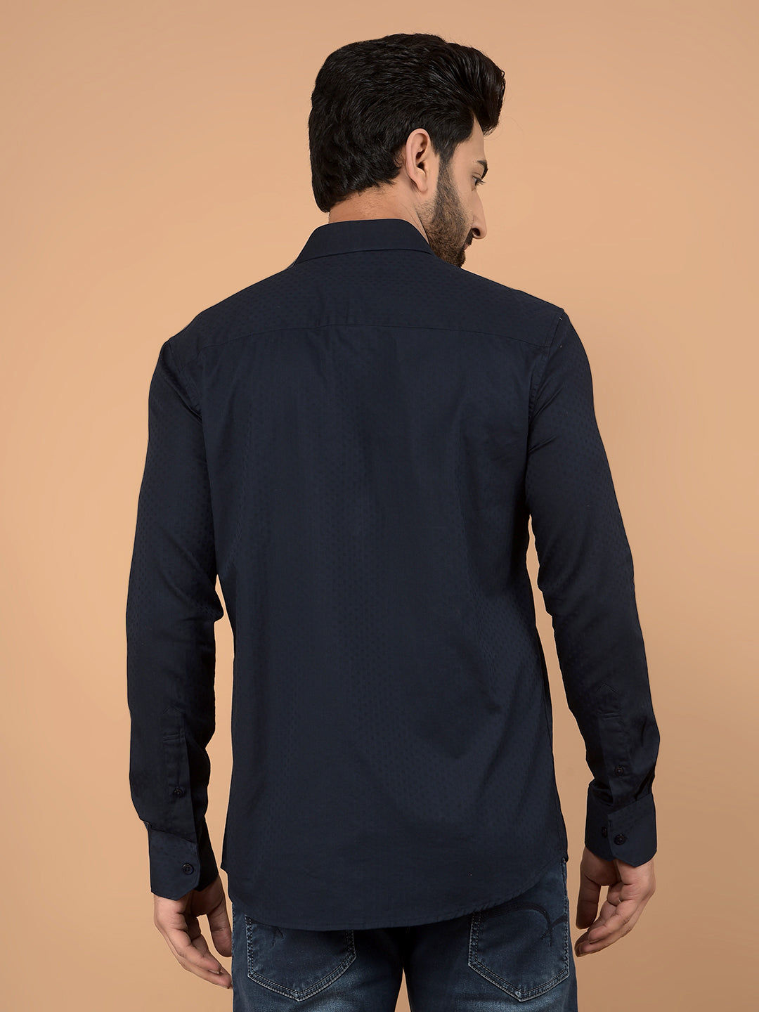 Navy Blue Printed 100% Cotton Shirt-Men Shirts-Crimsoune Club