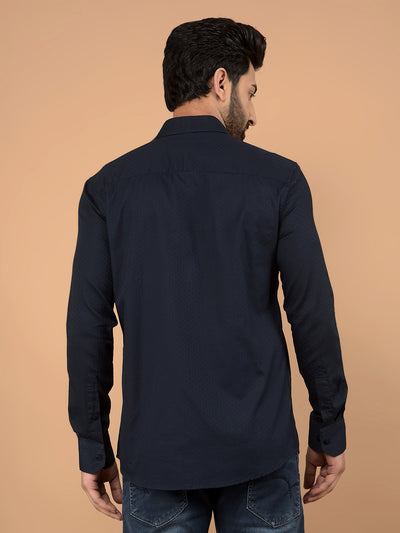 Navy Blue Printed 100% Cotton Shirt-Men Shirts-Crimsoune Club