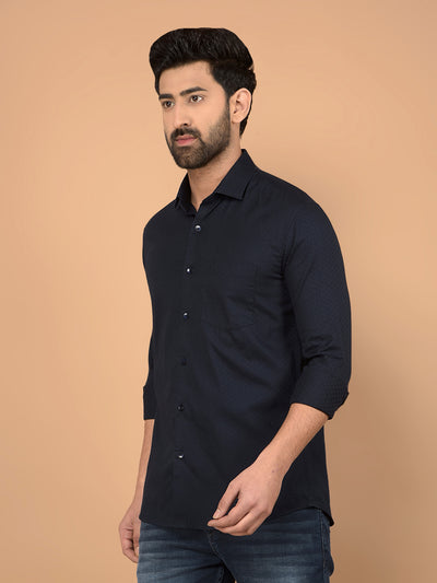 Navy Blue Printed 100% Cotton Shirt-Men Shirts-Crimsoune Club