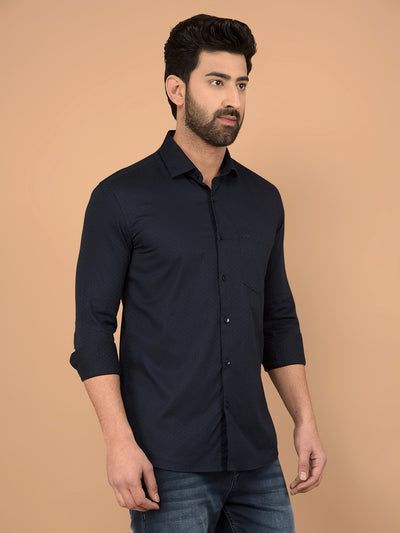 Navy Blue Printed 100% Cotton Shirt-Men Shirts-Crimsoune Club