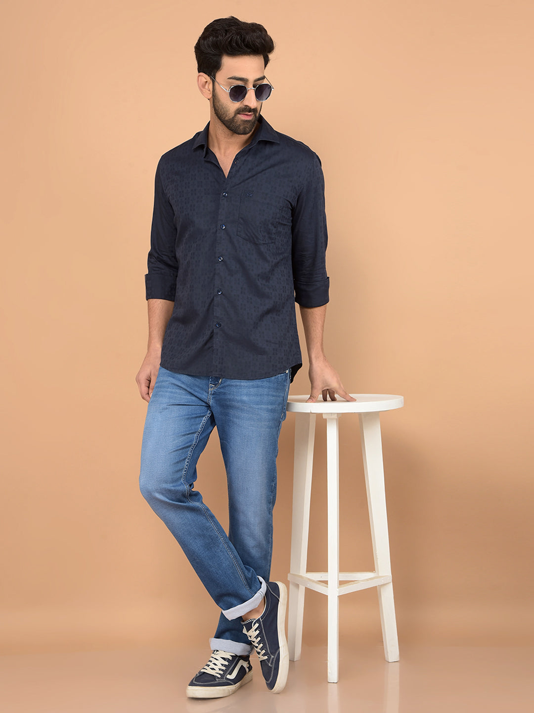 Navy Blue Printed Shirt-Men Shirts-Crimsoune Club