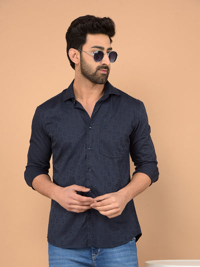 Navy Blue Printed Shirt-Men Shirts-Crimsoune Club