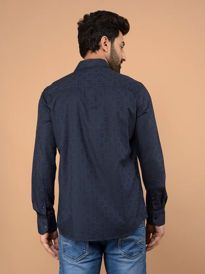 Navy Blue Printed Shirt-Men Shirts-Crimsoune Club